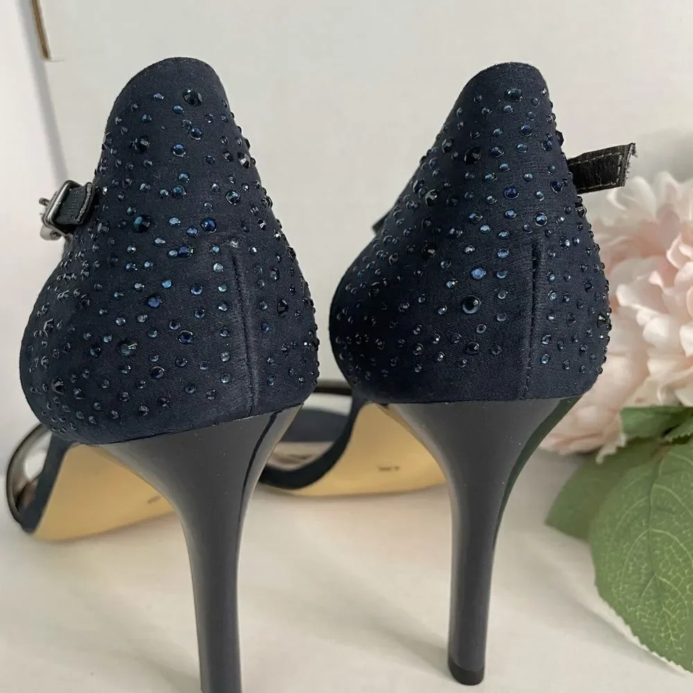 ALFANI DEEP BLUE SANDAL STRAPPY HEELS WITH GLITZ‎